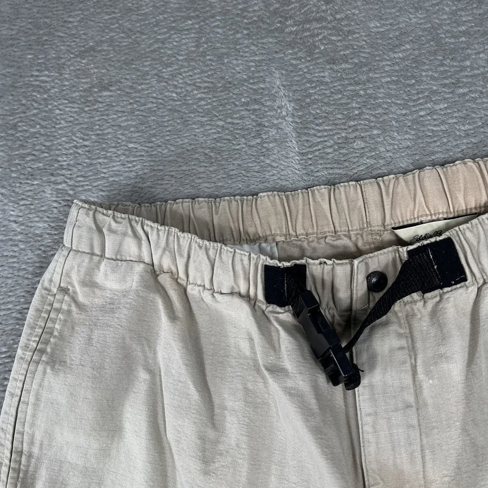 Eddie Bauer Shorts Mens XL Beige Elastic Waist Webbing Belt‎ Hiking Utility